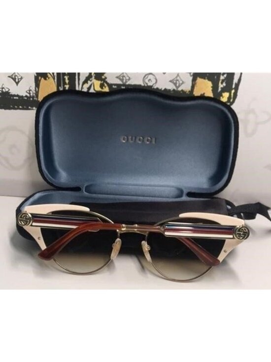 New Authentic Gucci GG0522S 005 Cat-Eye Sunglasses Ivory Brown Gradient main image 4
